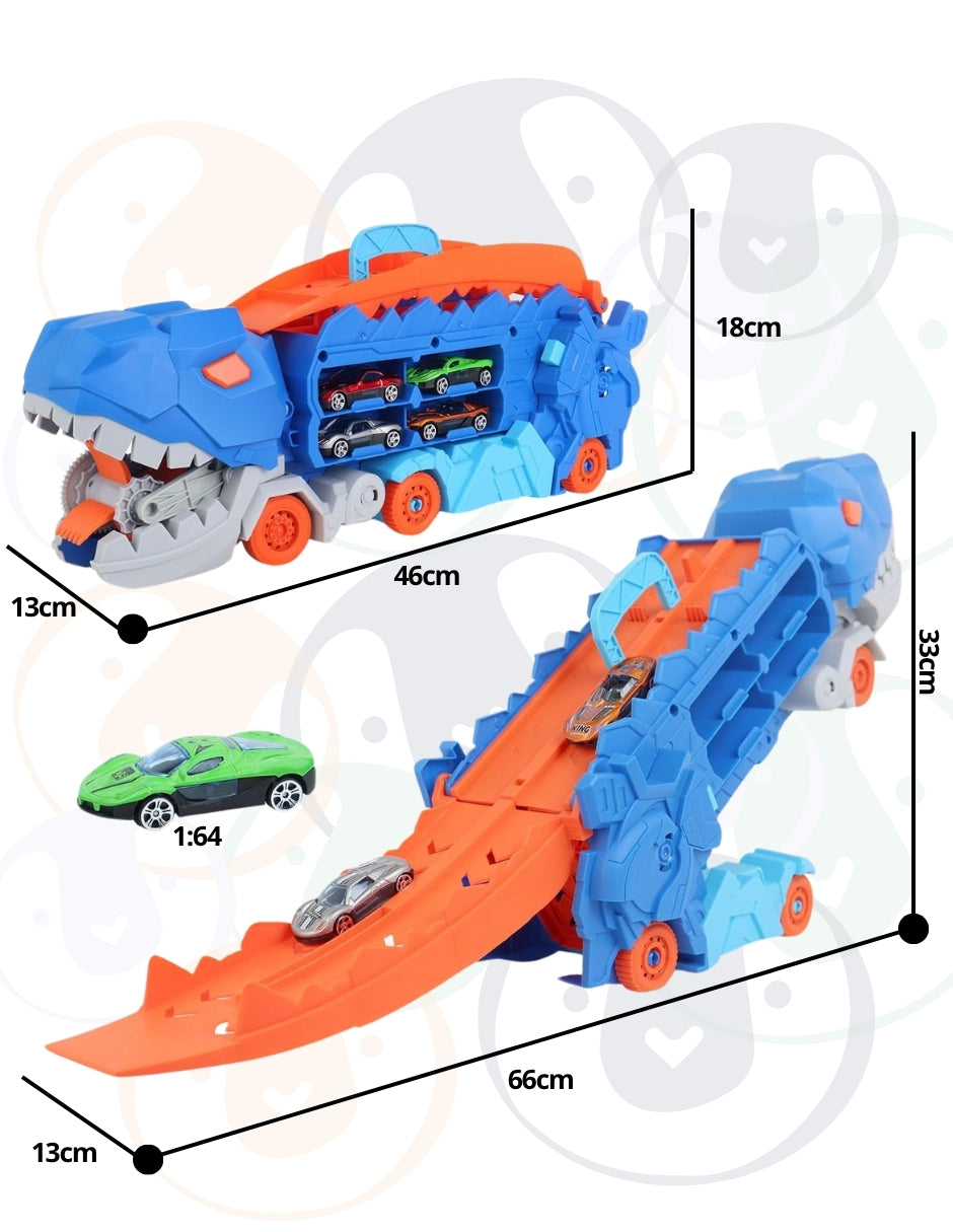 PINGÜE® City & Speed | Pista Dino Track para Niños | Set de Transporte y Almacenamiento | Alta Velocidad, Para Vehículos 1:64 | Azul | Tamaño 63x14x31 | Juguetes Niños estilo Hot Wheels.