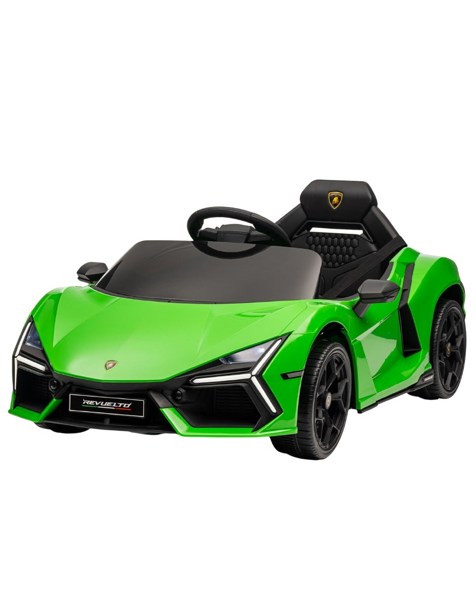 PINGÜE® Montable Eléctrico Niños Lamborghini®  Revuelto Licencia Oficial | Control Remoto 2.4 GHz | Batería 12V 4.5AH |8 Km/h | 2 Motores 390 |Luces LED, Música, Radio| GREEN