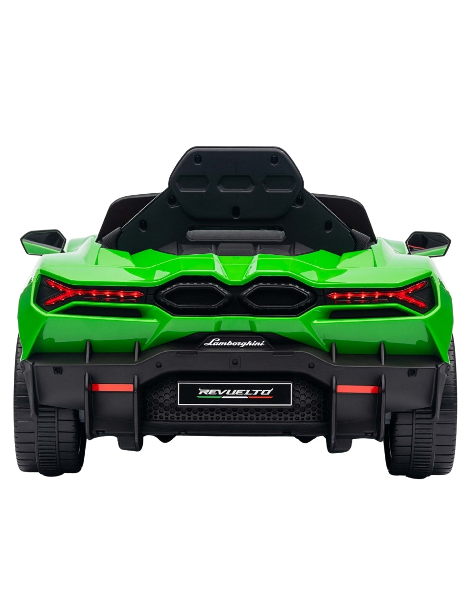 PINGÜE® Montable Eléctrico Niños Lamborghini®  Revuelto Licencia Oficial | Control Remoto 2.4 GHz | Batería 12V 4.5AH |8 Km/h | 2 Motores 390 |Luces LED, Música, Radio| GREEN