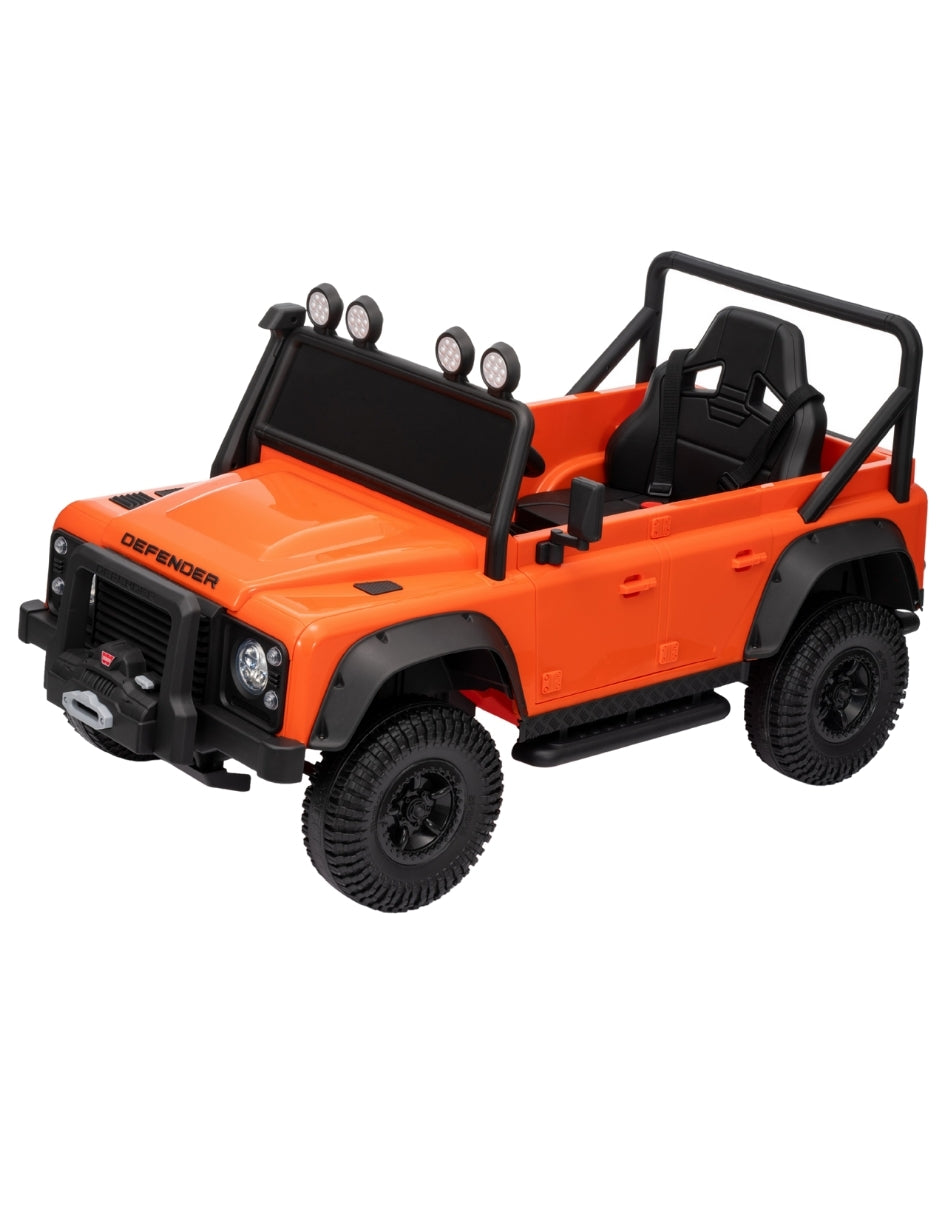 PINGÜE® Montable Eléctrico Niños Land Rover® Defender 110 SVX Licencia Oficial | Control Remoto 2.4 GHz | Batería 12V 7AH |8 Km/h | 2 Motores 390 | Luces LED, Música, Radio| ORANGE
