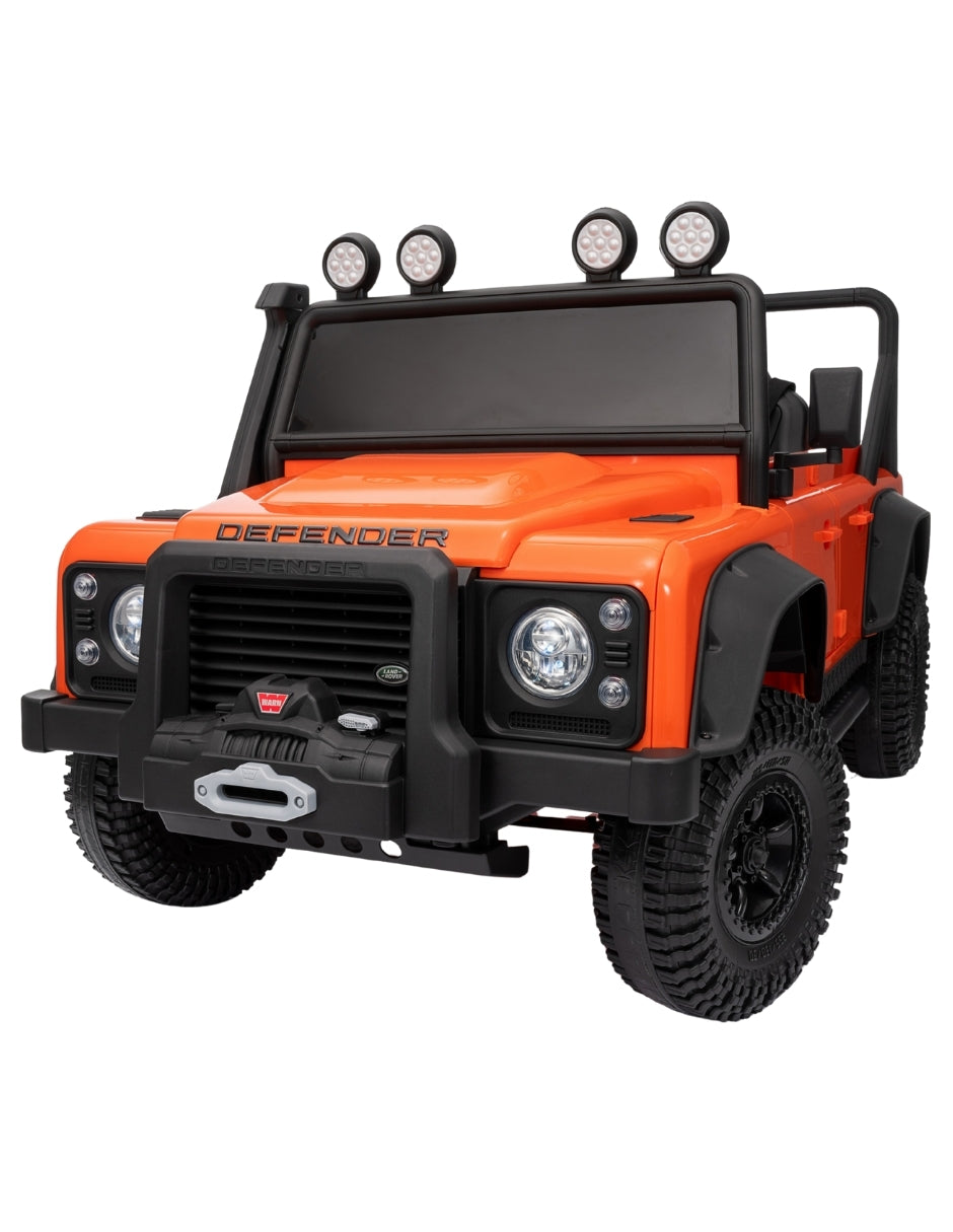 PINGÜE® Montable Eléctrico Niños Land Rover® Defender 110 SVX Licencia Oficial | Control Remoto 2.4 GHz | Batería 12V 7AH |8 Km/h | 2 Motores 390 | Luces LED, Música, Radio| ORANGE