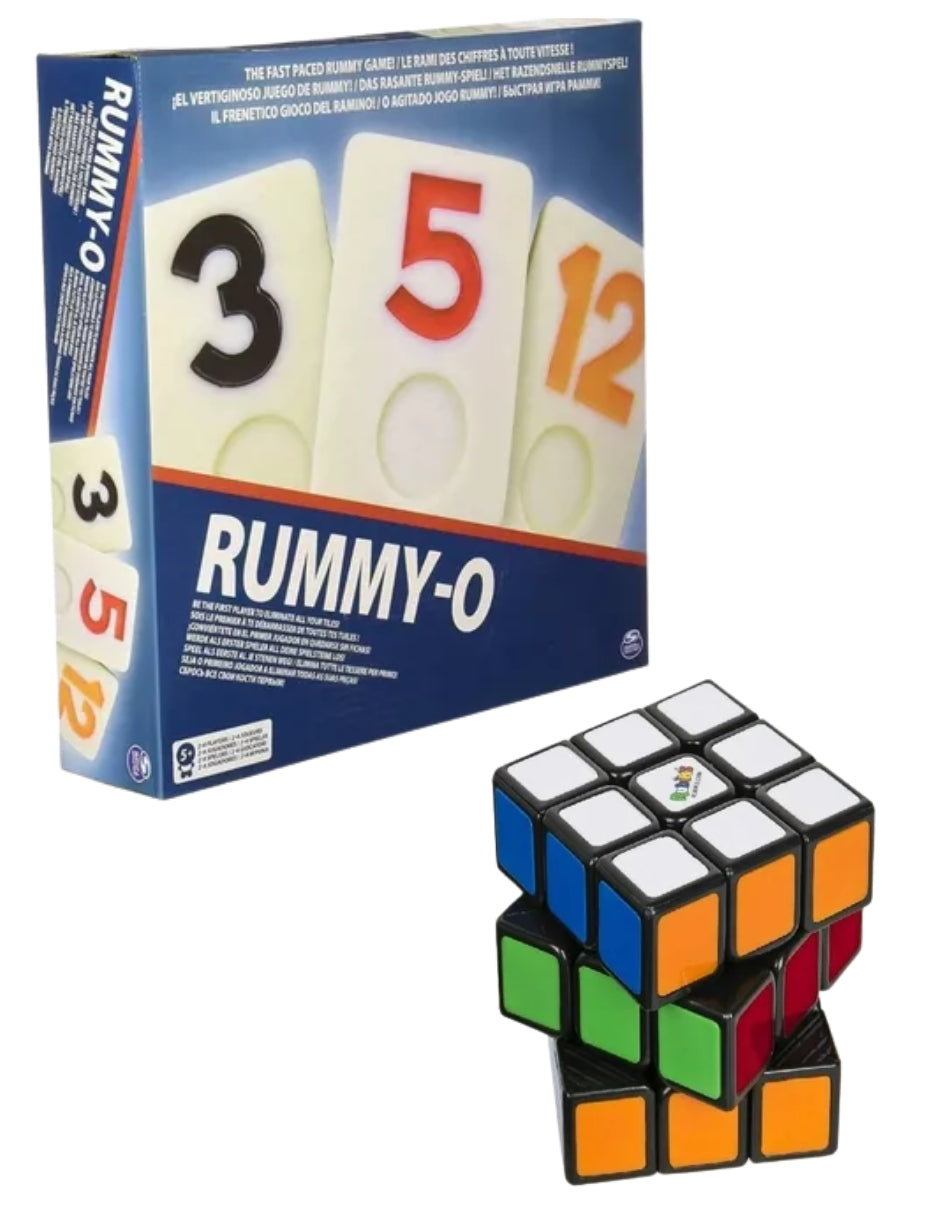 PINGÜE® Games STEM | Spin Marter PACK | Incluye Juego de Mesa Familiar Rummy O y Cubo Rubik's 3x3 | Juegos Mesa.