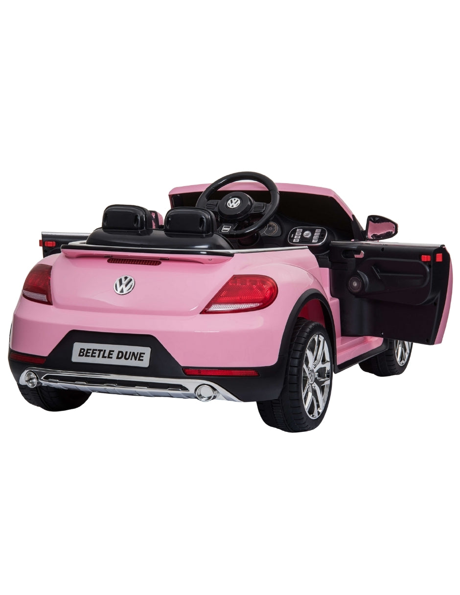 PINGÜE® Montable Eléctrico para Niños| VW® Beetle Dune Licencia Oficial | Control Remoto 2.4Ghz | Batería 12V 4AH | USB Música Radio Luz LED | 2 Motor 390| BARBIE PINK