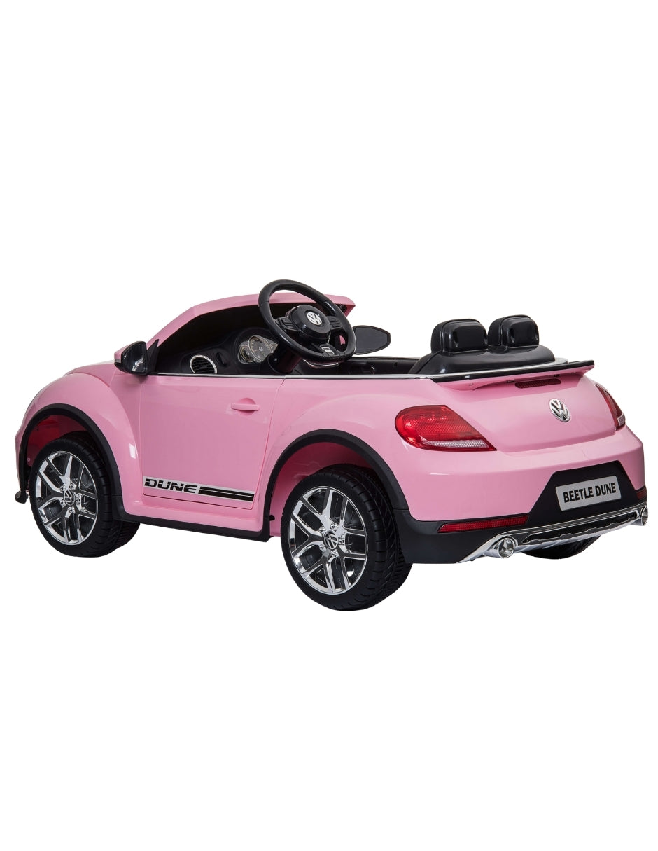 PINGÜE® Montable Eléctrico para Niños| VW® Beetle Dune Licencia Oficial | Control Remoto 2.4Ghz | Batería 12V 4AH | USB Música Radio Luz LED | 2 Motor 390| BARBIE PINK