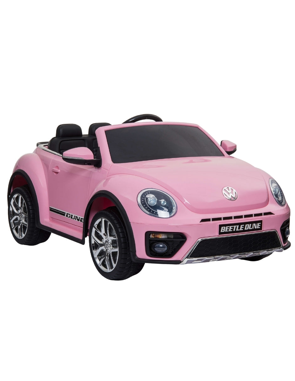 PINGÜE® Montable Eléctrico para Niños| VW® Beetle Dune Licencia Oficial | Control Remoto 2.4Ghz | Batería 12V 4AH | USB Música Radio Luz LED | 2 Motor 390| BARBIE PINK