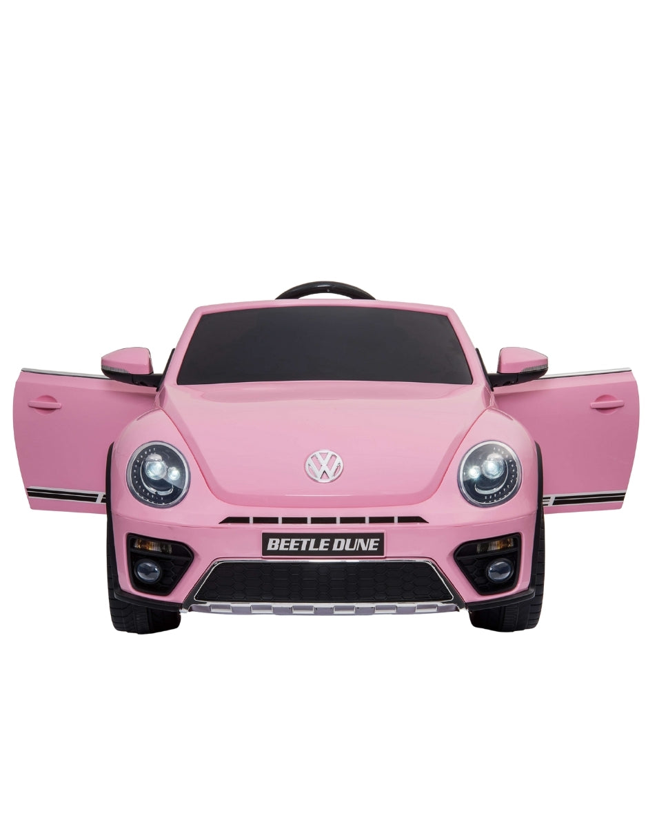 PINGÜE® Montable Eléctrico para Niños| VW® Beetle Dune Licencia Oficial | Control Remoto 2.4Ghz | Batería 12V 4AH | USB Música Radio Luz LED | 2 Motor 390| BARBIE PINK