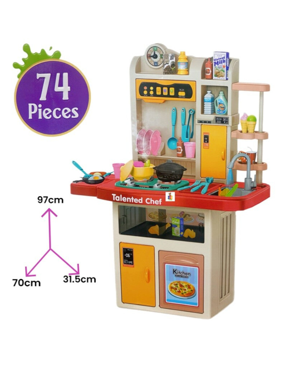 PINGÜE® Role Play | Set a escala de cocina de juguete para niños y niñas con luces, sonidos y más de 74 piezas. | Incluye cocina a escala con funciones reales, accesorios, utensilios, verduras, sonidos y luz. | Juguete infantil didáctico para niña y niño