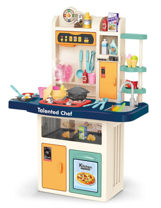 PINGÜE® Role Play | Set a escala de cocina de juguete para niños y niñas con luces, sonidos y más de 74 piezas. | Incluye cocina a escala con funciones reales, accesorios, utensilios, verduras, sonidos y luz. | Juguete infantil didáctico para niña y niño