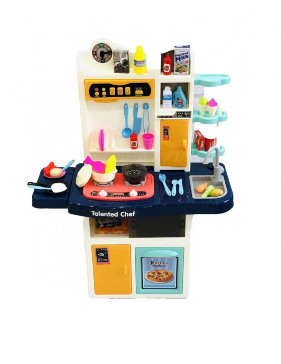 PINGÜE® Role Play | Set a escala de cocina de juguete para niños y niñas con luces, sonidos y más de 74 piezas. | Incluye cocina a escala con funciones reales, accesorios, utensilios, verduras, sonidos y luz. | Juguete infantil didáctico para niña y niño