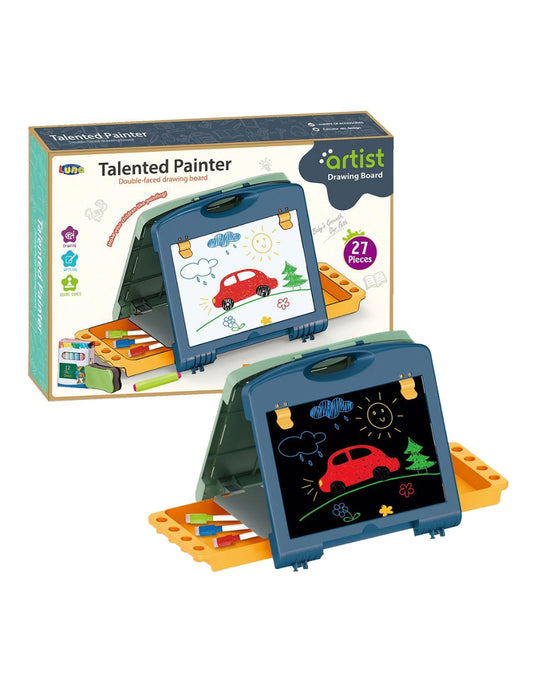 PINGÜE® Tablero Pizarrón tipo portafolio de Doble Vista para dibujo sobre mesa o escritorio | Diseño tipo portafolio Portátil y fácil de guardar | Tablero Magnético y Pizarrón | Doble Cara | Juguetes Educativos y Creativos para Preescolares