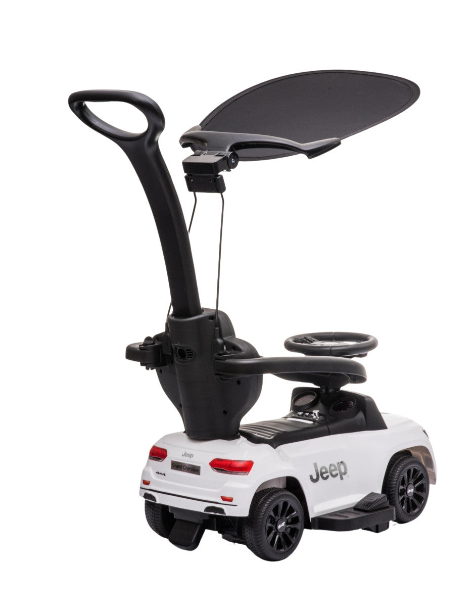 PINGÜE® Auto Montable 3 en 1 Jeep® Grand Cherokee® Licencia Oficial | Modo Empujar, Carriola y Montable | Toldo, Asa, Soporte para Tazas, Claxon | Almacenamiento Bajo Asiento | Para Niños Pequeños