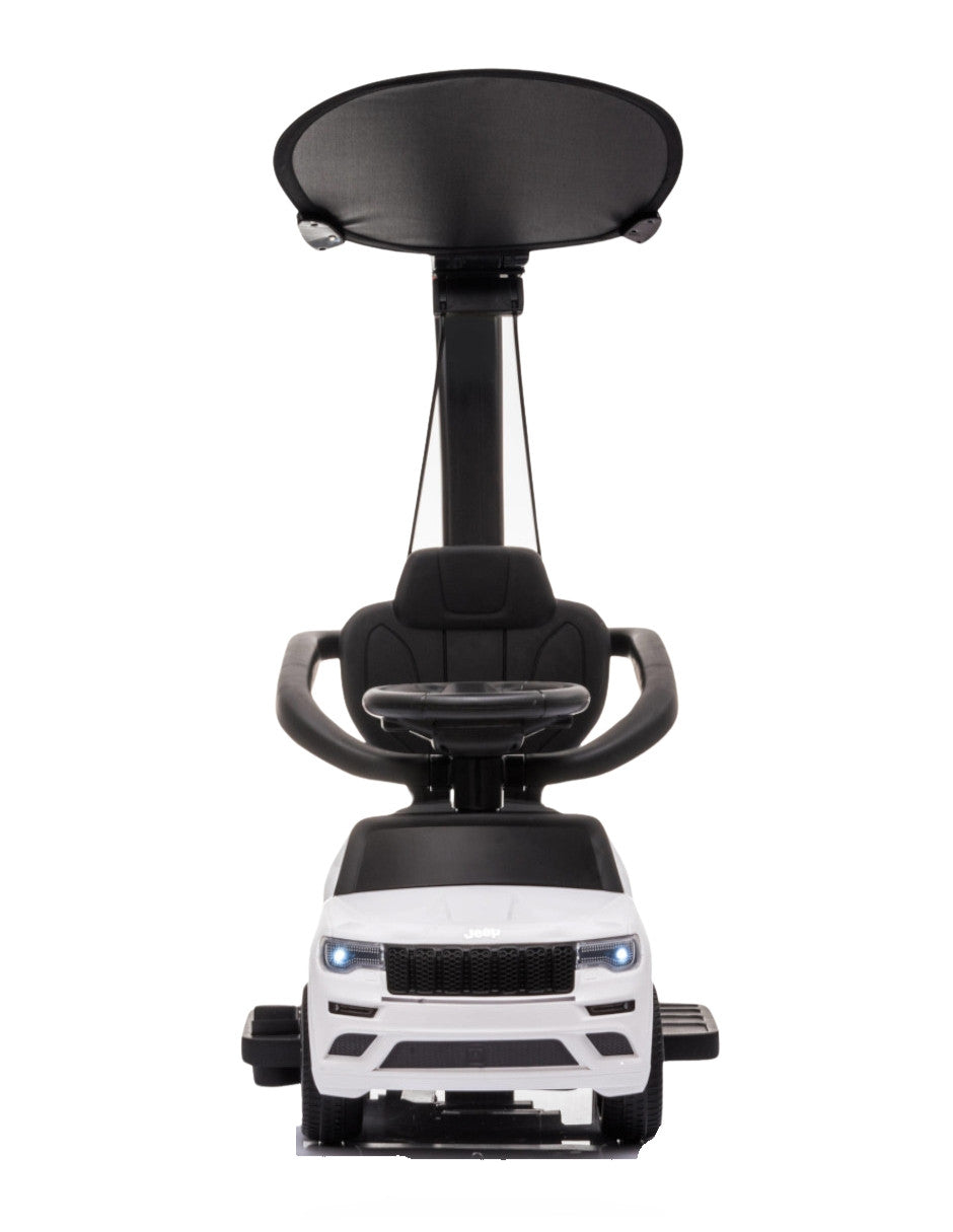 PINGÜE® Auto Montable 3 en 1 Jeep® Grand Cherokee® Licencia Oficial | Modo Empujar, Carriola y Montable | Toldo, Asa, Soporte para Tazas, Claxon | Almacenamiento Bajo Asiento | Para Niños Pequeños