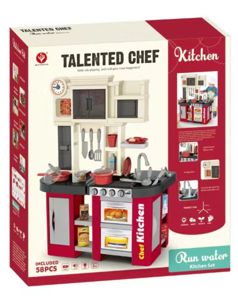 PINGÜE® Role Play | Set a escala de cocina de juguete para niños y niñas con luces y sonidos, y más de 58 piezas. | Incluye cocina a escala, accesorios, utensilios, verduras, sonidos y luz. | Juguete infantil didáctico para niña y niño