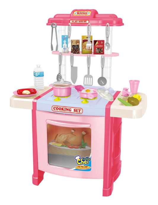 PINGÜE® Role Play | Set a escala de cocina de juguete para niños y niñas | 42 piezas con luces y sonidos. | Incluye cocina a escala, accesorios, utensilios de cocina y alimentos. | Juguete infantil didáctico para niña y niño