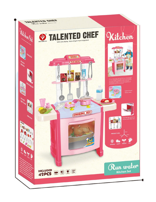 PINGÜE® Role Play | Set a escala de cocina de juguete para niños y niñas | 42 piezas con luces y sonidos. | Incluye cocina a escala, accesorios, utensilios de cocina y alimentos. | Juguete infantil didáctico para niña y niño