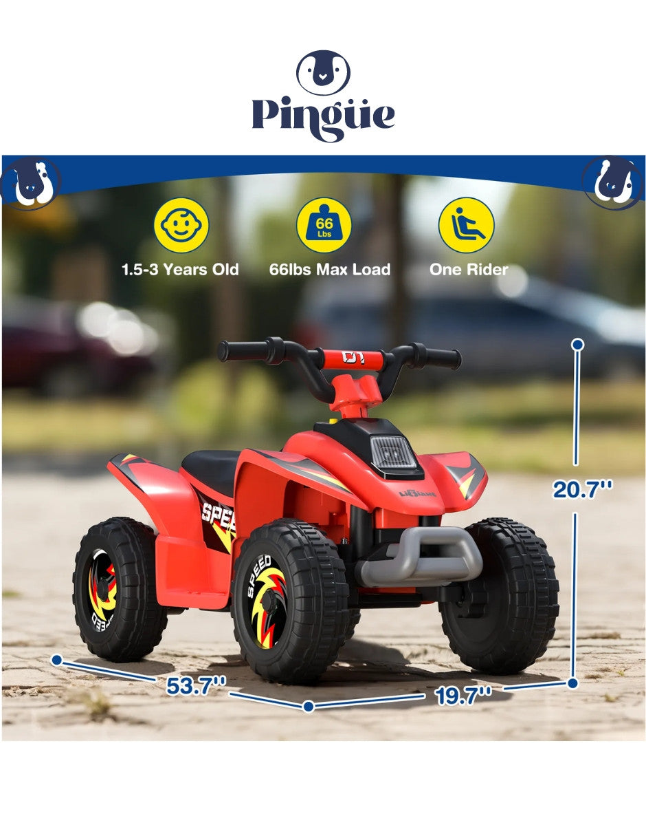 PINGÜE® Motocicleta Eléctrica tipo Estilo Cuatrimoto ATV Todo Terreno | Batería 6V | Avance/Atrás, Ruedas Traseras Motorizadas | Seguro y Divertido