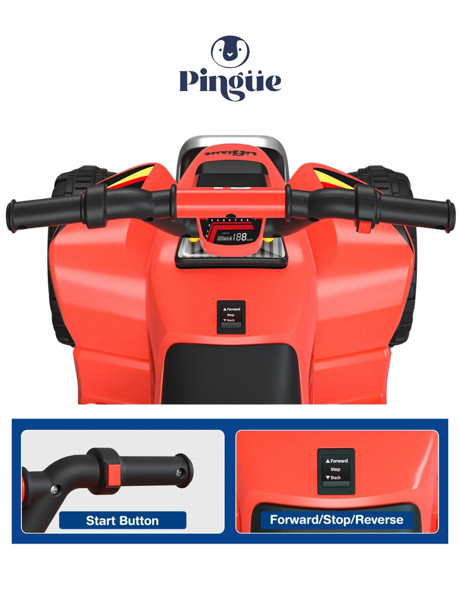 PINGÜE® Motocicleta Eléctrica tipo Estilo Cuatrimoto ATV Todo Terreno | Batería 6V | Avance/Atrás, Ruedas Traseras Motorizadas | Seguro y Divertido