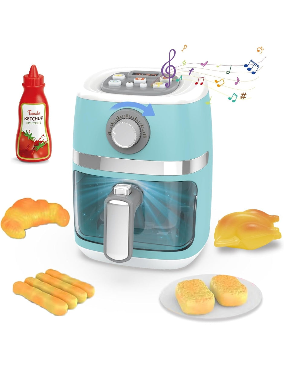 PINGÜE® Role Play | Set a escala de Air Fryer eléctrica estilo Trendy | Color Azul Pastel | Juguetes Niños yNiñas