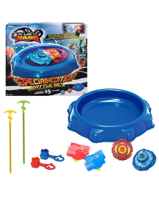 Infinity Nado Set de Batalla | Super Whisker & Blade | Infinity Nado | Playset | Edición de Lujo | Trompos Metálicos | Lanzadores Magnéticos | 2 Jugadores |