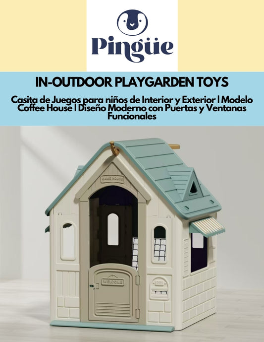 PINGÜE® Outdoors | Casita de Juegos para niños de Interior y Exterior | Modelo Coffee House | Diseño Moderno con Puertas y Ventanas Funcionales | Juguetes Niño y Niña | Tamaño 89 x 88 x 107 cm