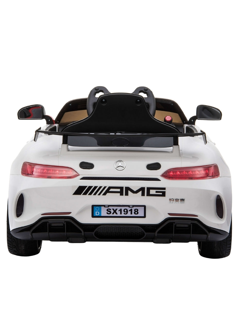 PINGÜE® Montable Eléctrico Niños Mercedes Benz®  AMG GT4 Licencia Oficial | Control Remoto 2.4 GHz | Batería 12V 7AH |8 Km/h | 2 Motores 540 | Luces LED, Música, Radio| WHITE