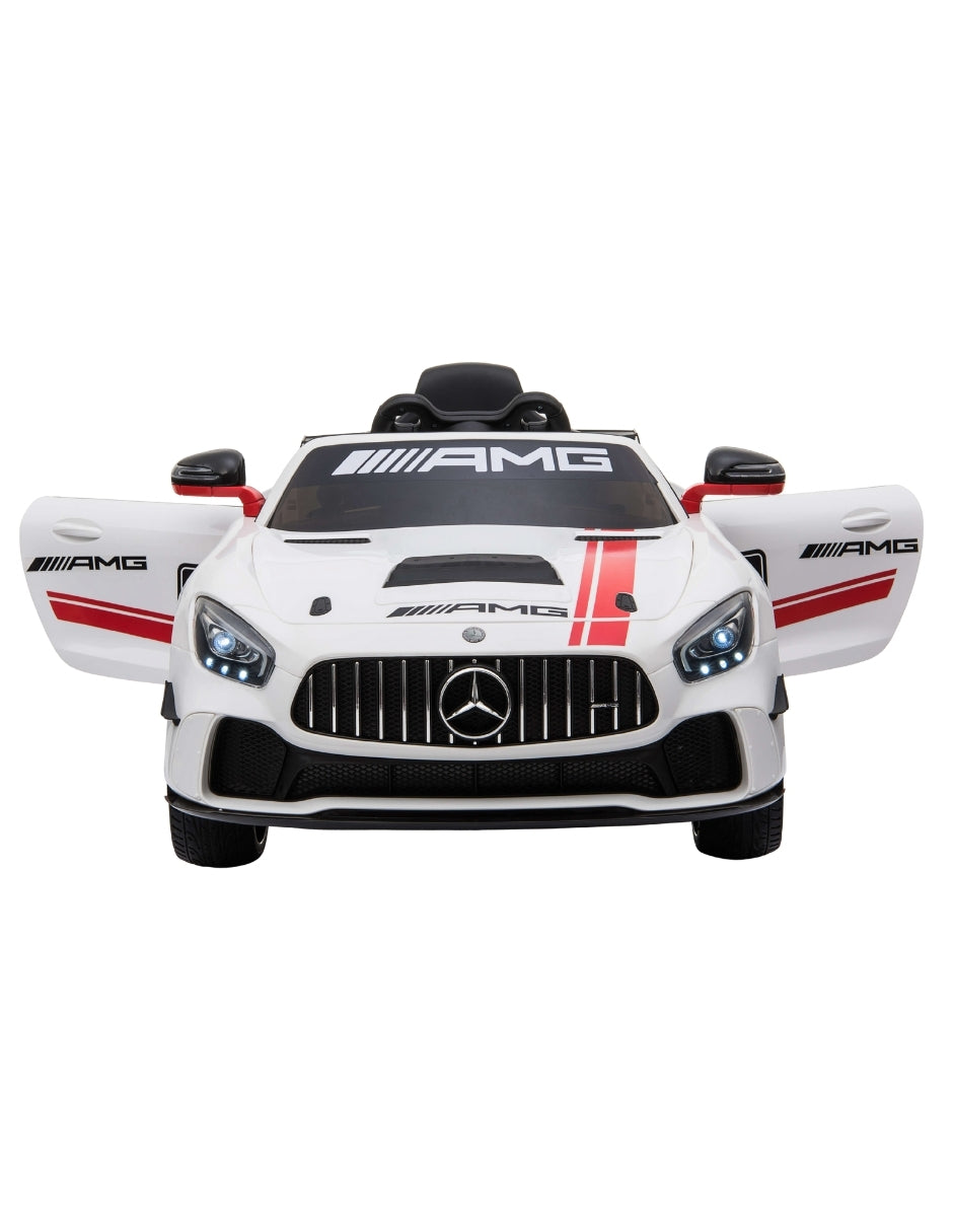 PINGÜE® Montable Eléctrico Niños Mercedes Benz®  AMG GT4 Licencia Oficial | Control Remoto 2.4 GHz | Batería 12V 7AH |8 Km/h | 2 Motores 540 | Luces LED, Música, Radio| WHITE