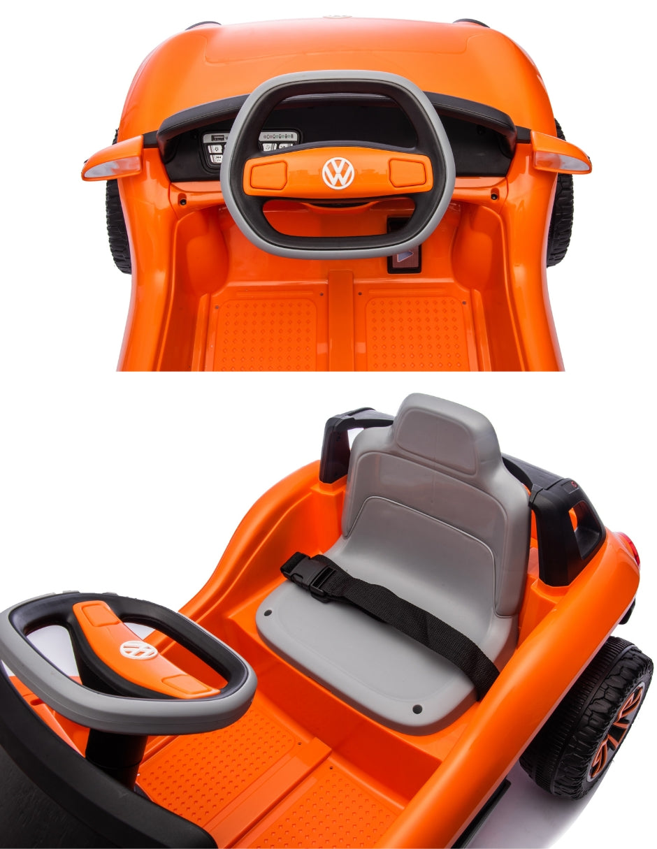 PINGÜE® Montable Eléctrico Niños Volkswagen® E Buggy®  Licencia Oficial | Control Remoto 2.4 GHz | Batería 12V 4.5AH |8 Km/h | 2 Motores 25W |Luces LED, Música, Radio| ORANGE