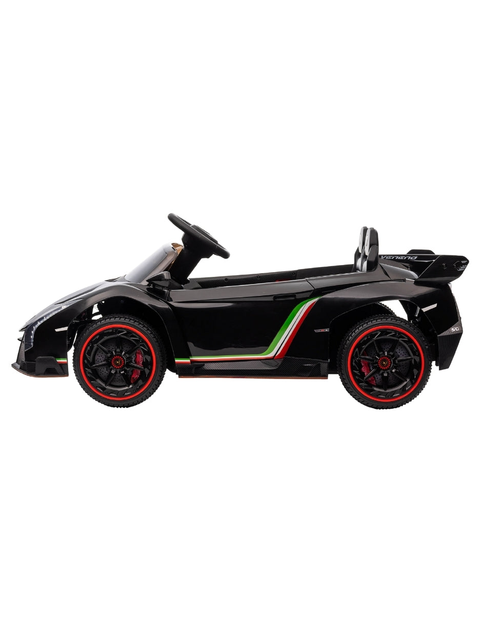 PINGÜE® Montable Eléctrico para Niños| Lamborghini® Veneno Licencia Oficial | Control Remoto 2.4Ghz | Batería 12V 4.5AH | USB Música Radio Luz LED | 2 Motor 25W | BLACK