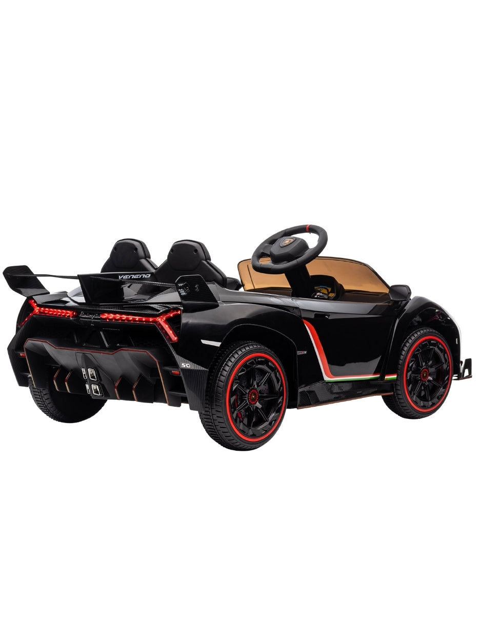 PINGÜE® Montable Eléctrico para Niños| Lamborghini® Veneno Licencia Oficial | Control Remoto 2.4Ghz | Batería 12V 4.5AH | USB Música Radio Luz LED | 2 Motor 25W | BLACK
