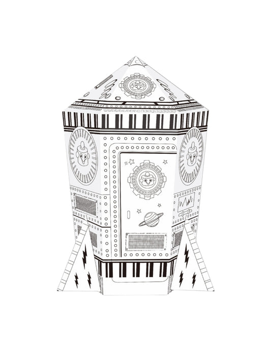 PINGÜE® DIY Doodle | Cohete Espacial 82x76x119 | Cohete de Cartón para Niños | Apto para Pintar | Incluye 6 Marcadores de Colores | Uso Interior y Exterior | Amigable al Medio Ambiente | Juguetes Niños y Niñas | Juguete Educativo