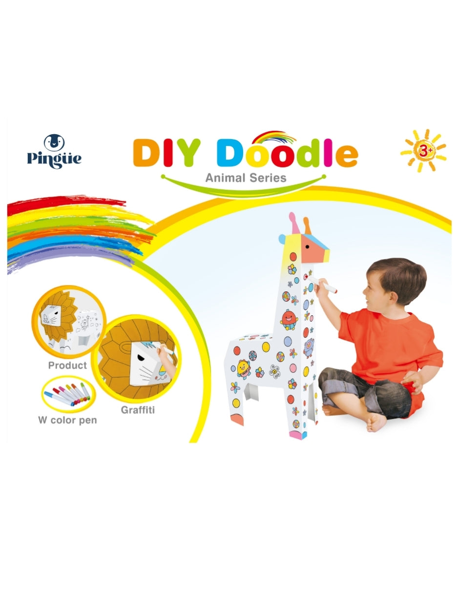PINGÜE® DIY Doodle | Elefante 34x22x14 | Elefante Armable de Cartón para Niños | Apto para Pintar | Incluye 6 Marcadores de Colores | Uso Interior y Exterior | Pulpa Vegetal Amigable al Medio Ambiente | Juguetes Niños y Niñas | Juguete Educativo