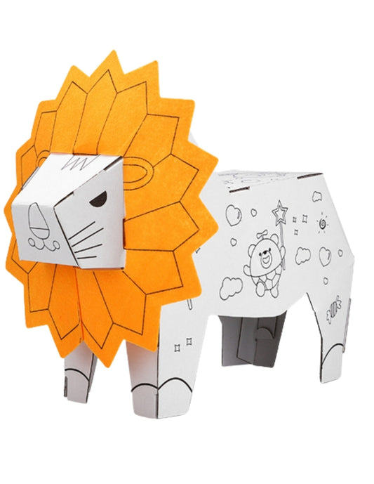 PINGÜE® DIY Doodle | León 41x12x33, León Armable de Cartón para Niños, Apto para Pintar, Incluye 6 Marcadores de Colores, Uso Interior y Exterior, Pulpa Vegetal Amigable al Medio Ambiente. Juguetes Niños y Niñas | Juego Educativo
