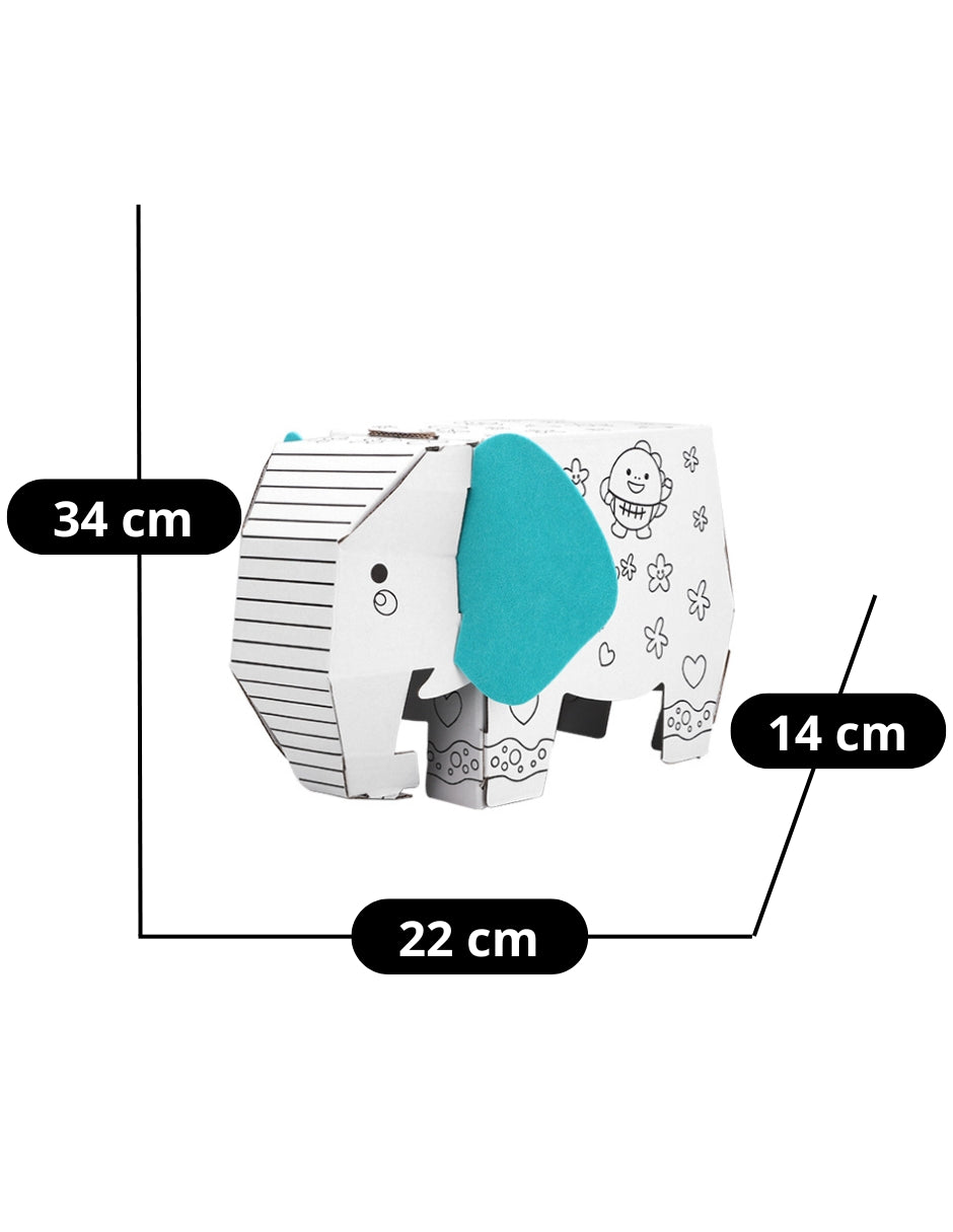 PINGÜE® DIY Doodle | Elefante 34x22x14 | Elefante Armable de Cartón para Niños | Apto para Pintar | Incluye 6 Marcadores de Colores | Uso Interior y Exterior | Pulpa Vegetal Amigable al Medio Ambiente | Juguetes Niños y Niñas | Juguete Educativo