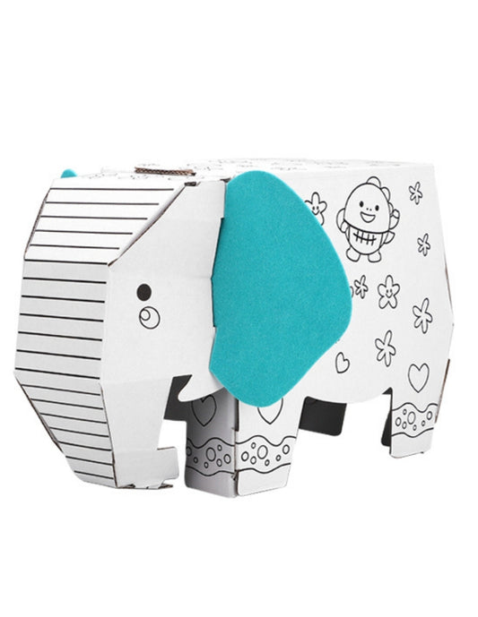 PINGÜE® DIY Doodle | Elefante 34x22x14 | Elefante Armable de Cartón para Niños | Apto para Pintar | Incluye 6 Marcadores de Colores | Uso Interior y Exterior | Pulpa Vegetal Amigable al Medio Ambiente | Juguetes Niños y Niñas | Juguete Educativo