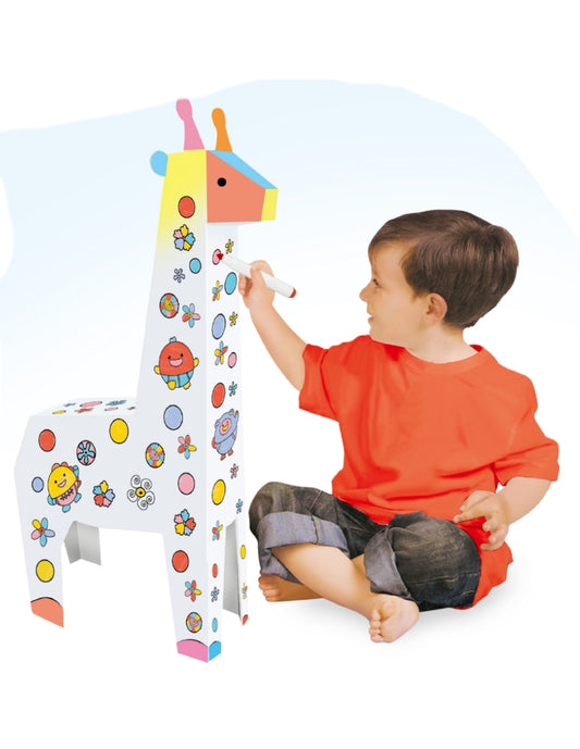 PINGÜE® DIY Doodle | Jirafa 34x22x14 | Armable de Cartón para Niños | Apta para Pintar | Incluye 6 Marcadores | Uso Interior y Exterior | Amigable al Medio Ambiente | Juguetes Niños y Niñas | Juguete Educativo