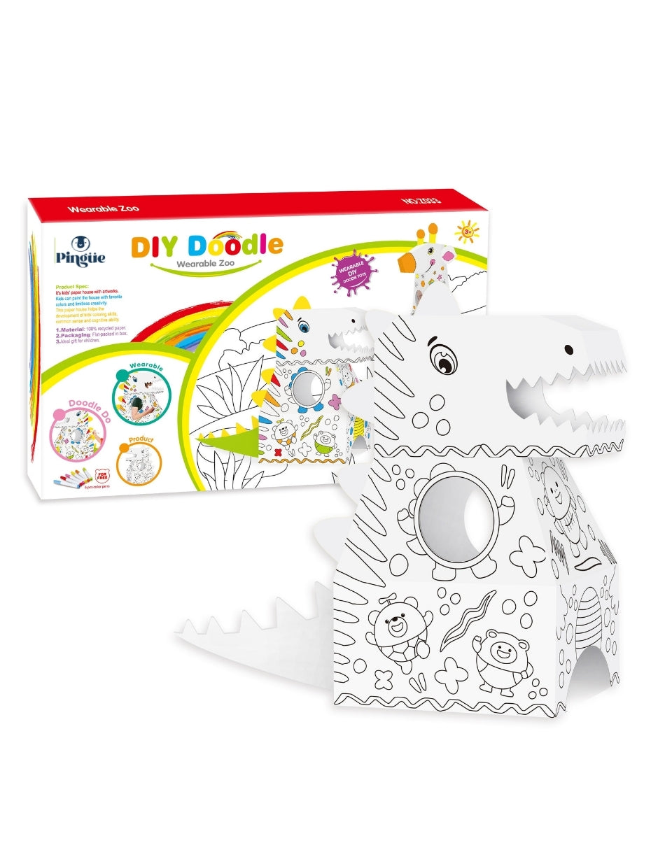 PINGÜE® DIY Doodle | Botarga Pullover Dinosaurio 37x82x79 | Armable para Niños | Apto para Pintar | Incluye 6 Marcadores de Colores | Uso Interior y Exterior | Amigable al Medio Ambiente | Juguetes Niños y Niñas | Juguete Educativo