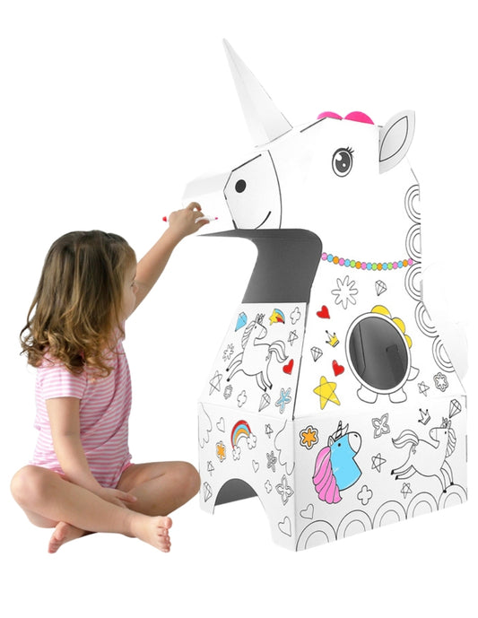 PINGÜE® DIY Doodle | Botarga Pullover Unicornio 37x46x98 | Armable para Niños | Apto para Pintar | Incluye 6 Marcadores de Colores | Uso Interior y Exterior | Amigable al Medio Ambiente | Juguetes Niños y Niñas | Juguete Educativo