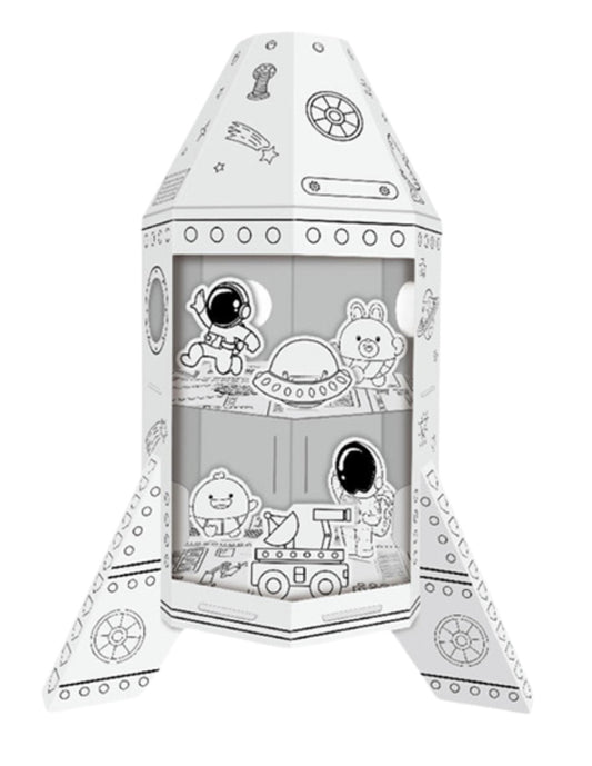 PINGÜE® DIY Doodle | Nave Espacial 32x28x46 | Armable de Cartón para Niños | Apta para Pintar | Incluye 3 Marcadores de Colores | Uso Interior y Exterior | Pulpa Vegetal Amigable al Medio Ambiente y Reciclable | Juguetes Niños y Niñas | Juguete Educativo