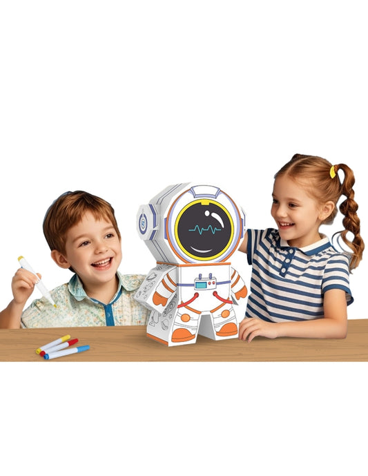 PINGÜE® DIY Doodle | Astronauta 30x11x38 | Armable de Cartón para Niños | Apta para Pintar | Incluye 3 Marcadores de Colores | Uso Interior y Exterior | Pulpa Vegetal Amigable al Medio Ambiente y Reciclable | Juguetes Niños y Niñas | Juguete Educativo