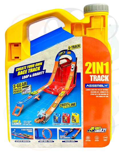 PINGÜE® City & Speed | Pista de Alta Velocidad y Case Contenedor Tipo Galón de Aceite | Garage para Vehículos 1:64 | Hasta 12 Hot Wheels, Amarillo | Tamaño 25x11x32 | Juguetes Niños estilo Hot Wheels.