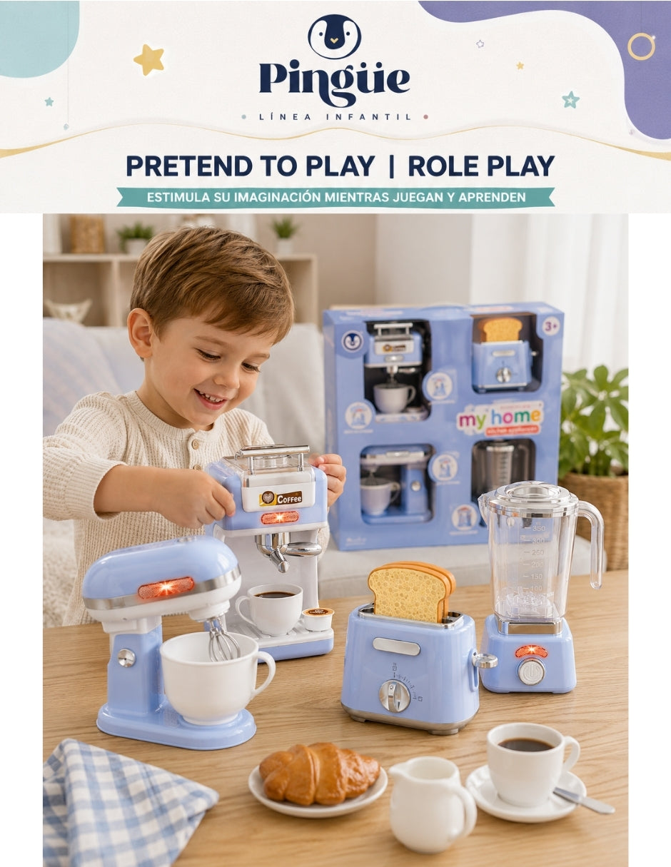PINGÜE® Role Play Set de Cocina Trendy 4 Piezas Azul Pastel