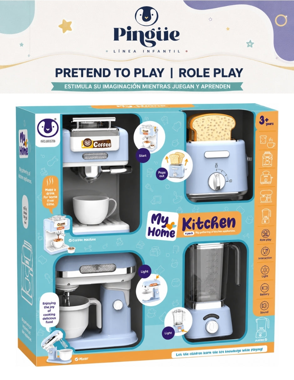 PINGÜE® Role Play Set de Cocina Trendy 4 Piezas Azul Pastel