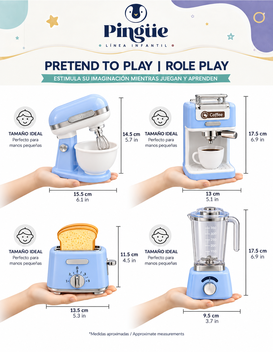 PINGÜE® Role Play Set de Cocina Trendy 4 Piezas Azul Pastel