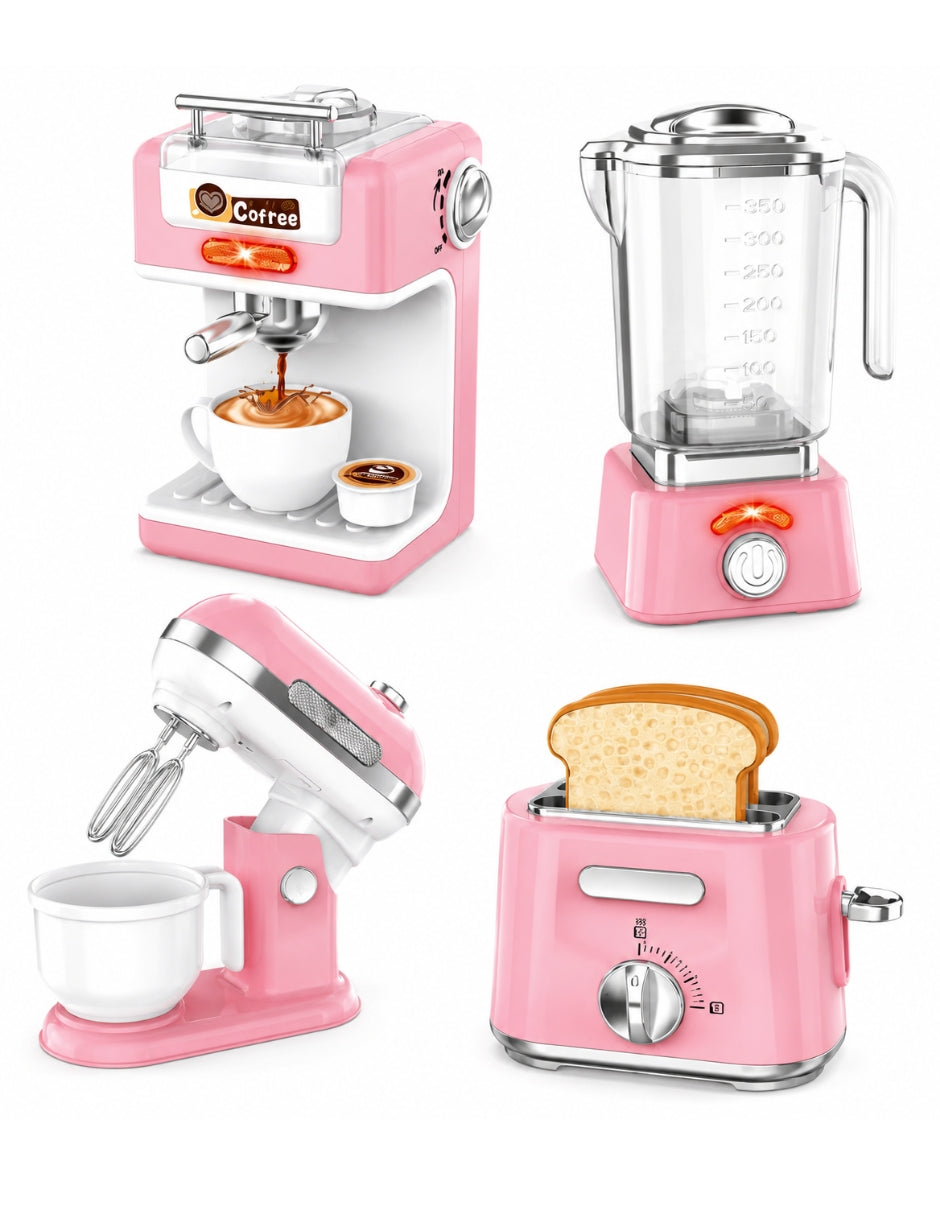 PINGÜE® Role Play | Paquete de 4 Piezas de Accesorios de Cocina Estilo Trendy, Color Rosa Pastel