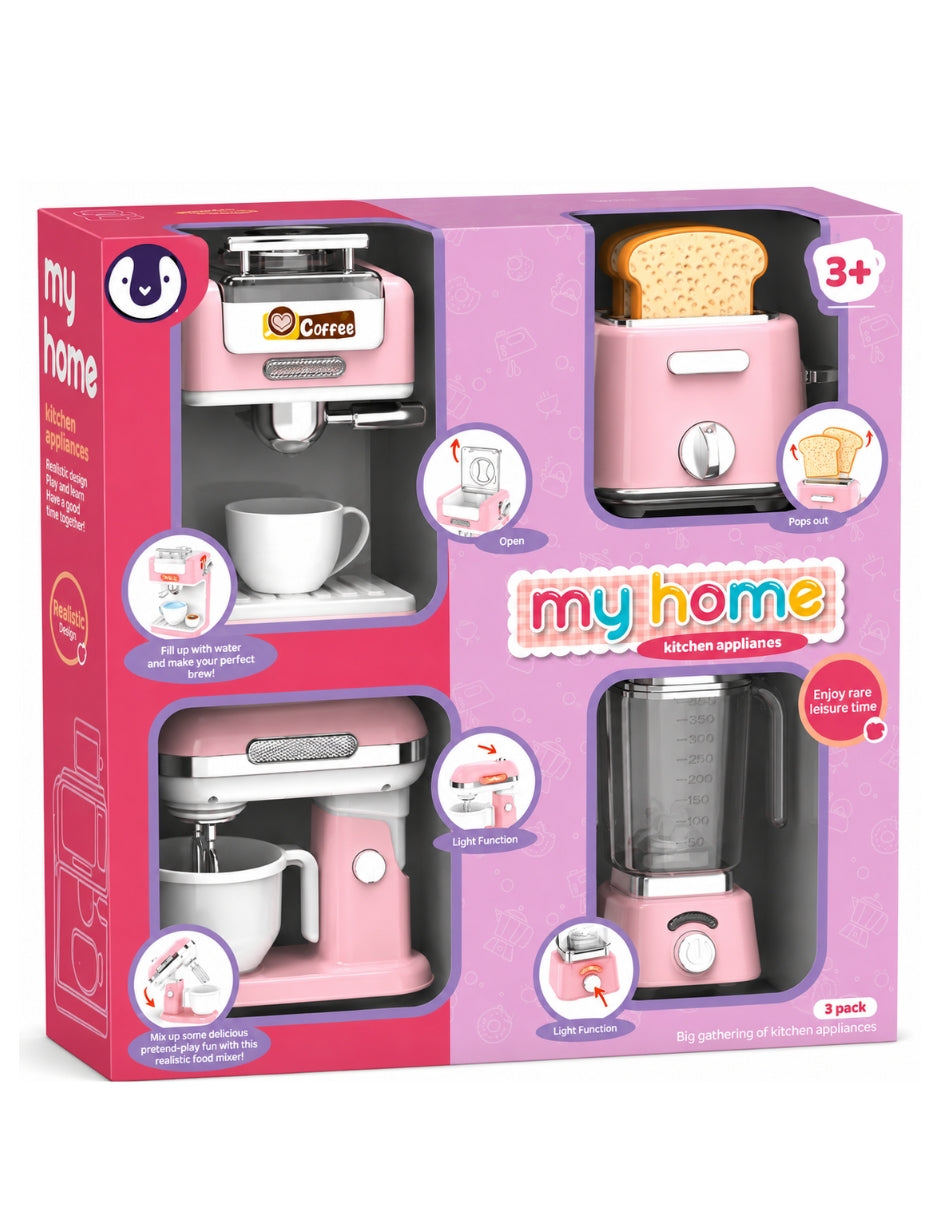 PINGÜE® Role Play | Paquete de 4 Piezas de Accesorios de Cocina Estilo Trendy, Color Rosa Pastel