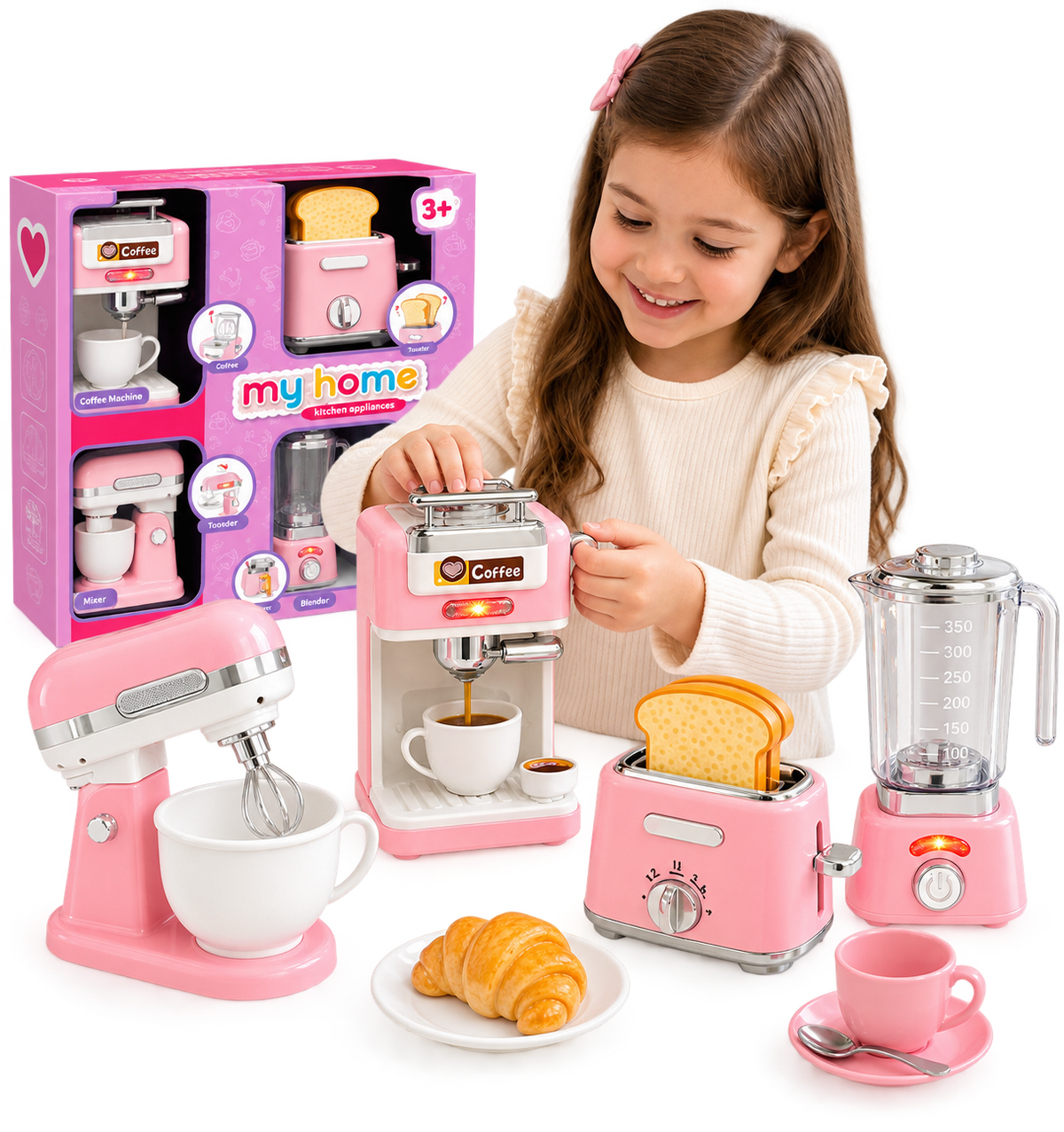 PINGÜE® Role Play | Paquete de 4 Piezas de Accesorios de Cocina Estilo Trendy, Color Rosa Pastel