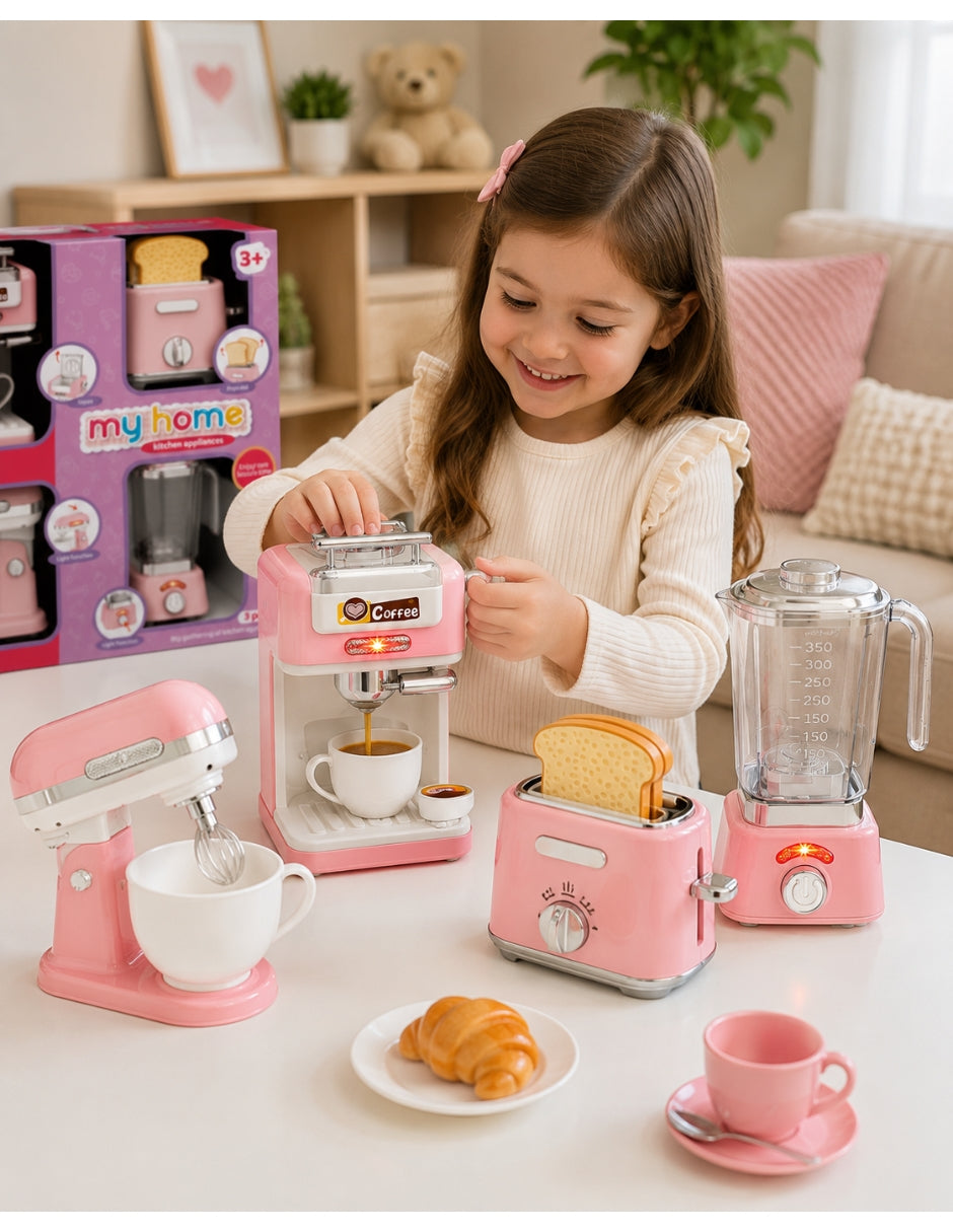 PINGÜE® Role Play | Paquete de 4 Piezas de Accesorios de Cocina Estilo Trendy, Color Rosa Pastel