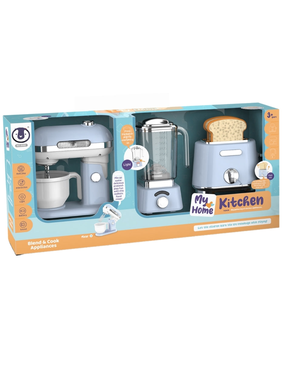 PINGÜE® Role Play | Paquete de 3 piezas de accesorios de cocina estilo Trendy | Color Azul Pastel | Juguetes Niños y Niñas