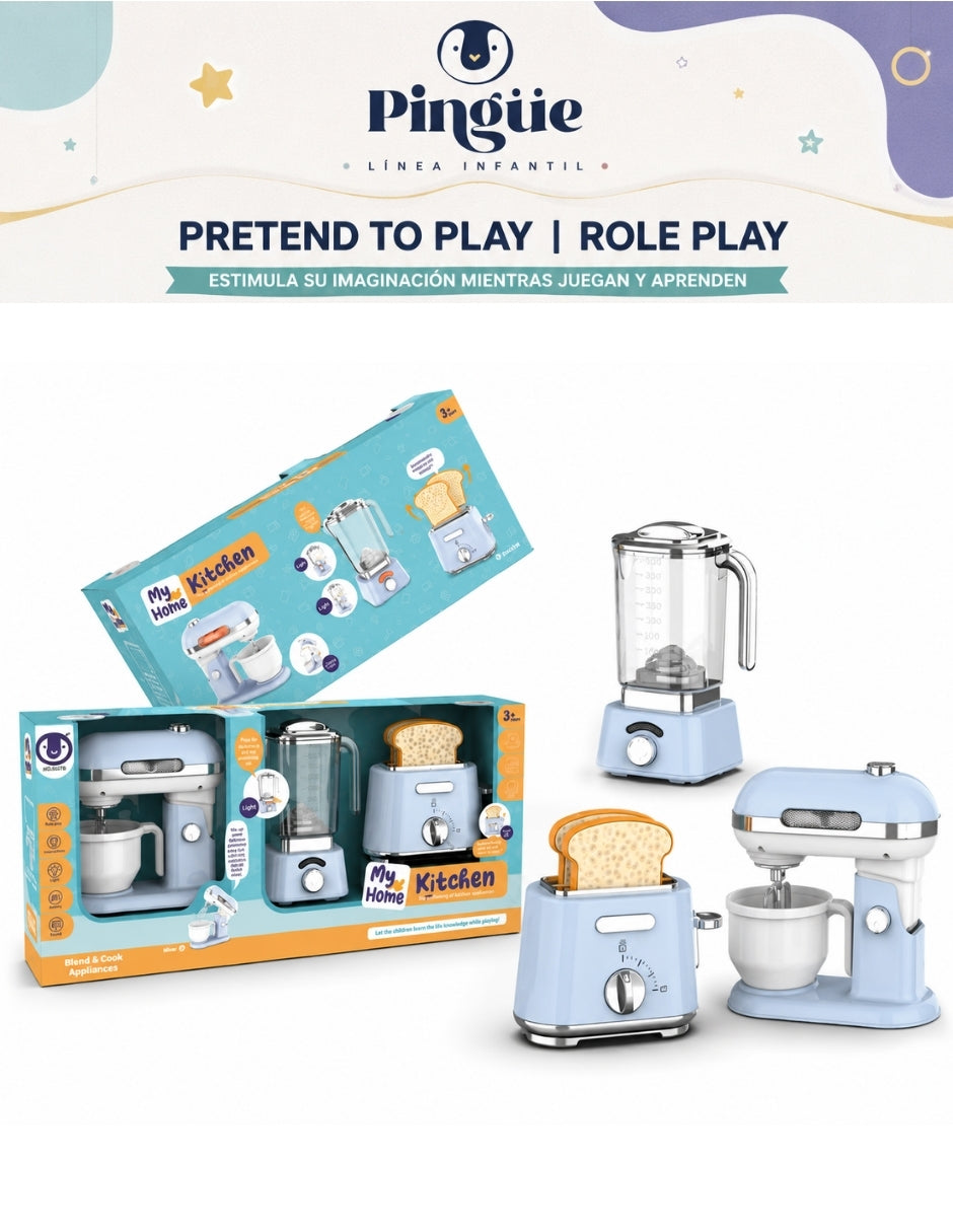 PINGÜE® Role Play Set de Cocina TRENDY de 3 Piezas Azul Pastel