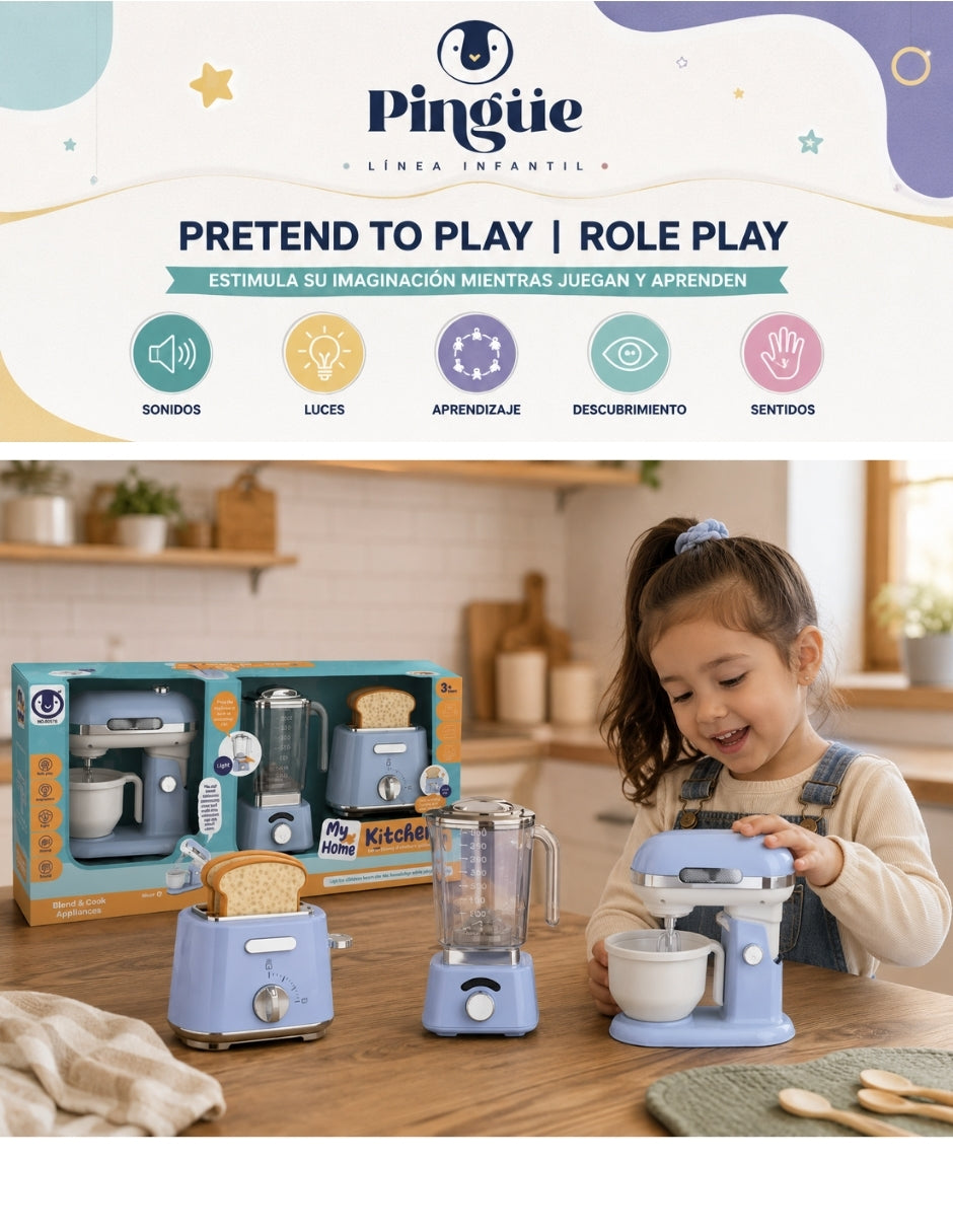 PINGÜE® Role Play Set de Cocina TRENDY de 3 Piezas Azul Pastel